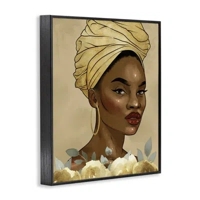 Stupell Industries Exhilarating Golden Beauty Portrait Giclee Art, Design By Marcus Prime In Midnight Black Framed Giclee