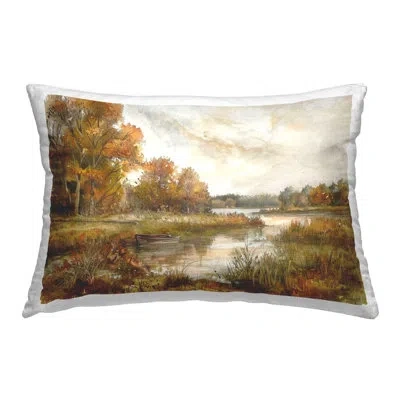 Stupell Industries Fall Scenic River Boat Design By Lsr Design Studio Throw Pillow In Green