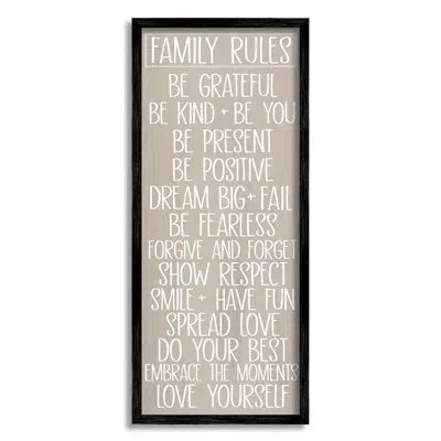 Stupell Industries Family Rules Uplifting List By Sundance Group Single Picture Frame Print On Canvas In Midnight Black Framed Giclee