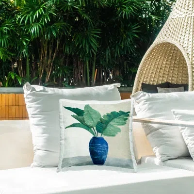 Stupell Industries Fan Palms In Vase Outdoor Printed Pillow By Jacob Q In Green