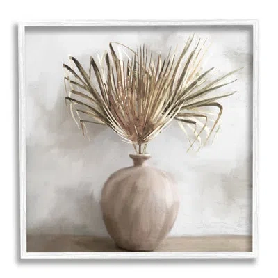 Stupell Industries Fan Plant In Vase By Kim Allen Single Picture Frame Print On Canvas In Coastal White Framed Giclee