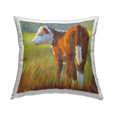Stupell Industries Farm Animal Cattle Grazing Outdoor Printed Pillow By Rita Kirkman In Brown;white;green