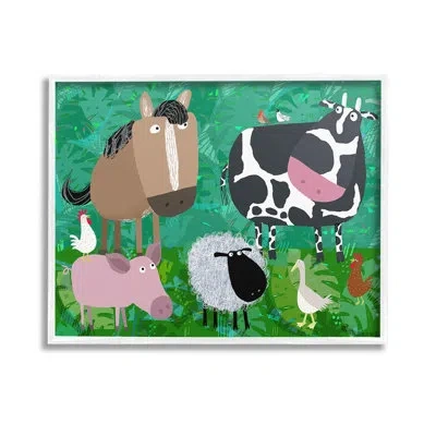 Stupell Industries " Farm Animals & Leaves Single Picture Frame " By Carla Daly On Canvas In Coastal White Framed Giclee