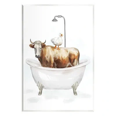 Stupell Industries Farm Animals Bathtub On Mdf By Ziwei Li Print In Brown
