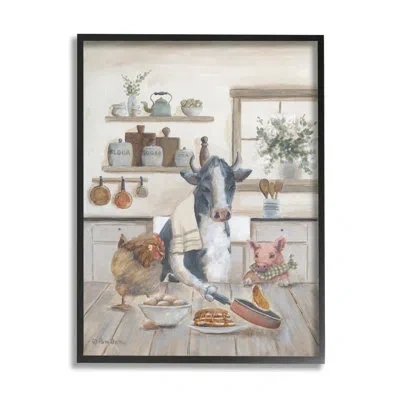 Stupell Industries Farm Animals In Kitchen Framed On Wood By Pam Britton Painting In Midnight Black Framed Giclee