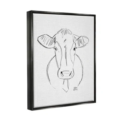 Stupell Industries Farm Cattle Cow By Valerie Wieners - Floater Frame Print On Canvas In Jet Black Floater Frame