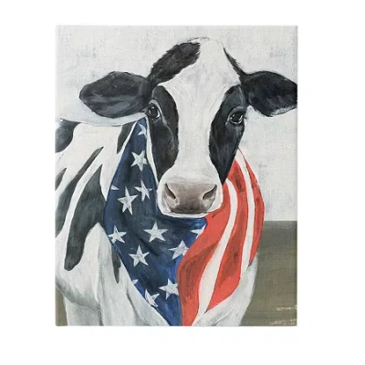 Stupell Industries Farm Cow American Flag Animal Canvas Art In Blue