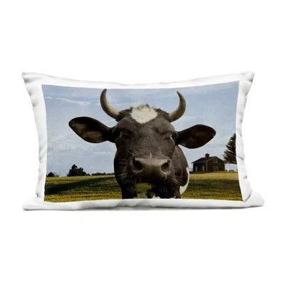 Stupell Industries Farm Cow With Curved Horns Outdoor Printed Pillow, Design By Marcus Prime, 14 X 7 X 20 In Blue