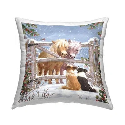 Stupell Industries Farm Dogs & Ponies Winter Snowfall Printed Throw Pillow Design By Pip Wilson In Beige
