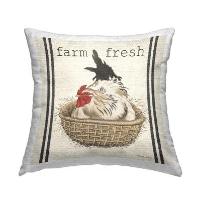 Stupell Industries Farm Fresh Country Hen Outdoor Printed Pillow By Gwendolyn Babbitt Holstein In White