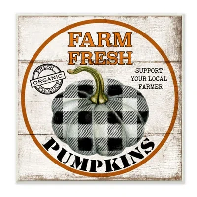 Stupell Industries Farm Fresh Pumpkins Black And White Plaid By Deborah Brown - Graphic Art Print In Wood Plaque