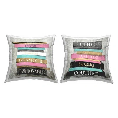 Stupell Industries Fashion Book Stacks 2 Pc Decorative Printed Throw Pillow Set By Carol Robinson In Pink
