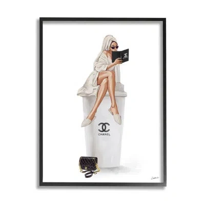 Stupell Industries Fashion Brand Emblem Coffee Cup Woman Framed Giclee Texturized Wall Art By Ziwei Li_aq-527 In Midnight Black Framed Giclee