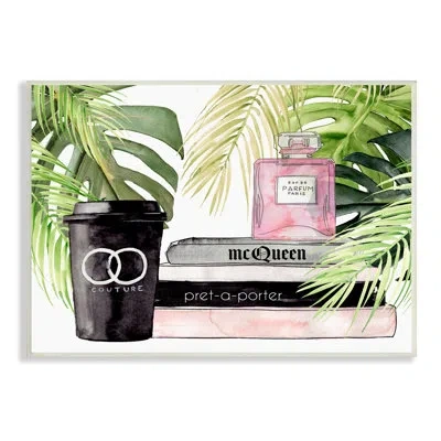 Stupell Industries Fashion Forward Coffee Cup Perfume Bottle Glam Magazines By Jennifer Paxton Parker - Wrapped Canvas  In Coastal White Framed Giclee