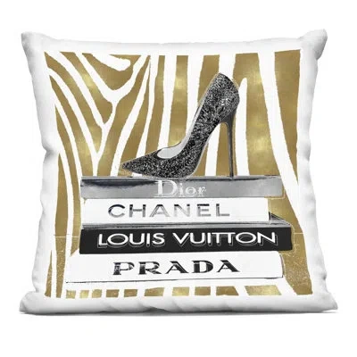 Stupell Industries Fashion High Heel Bookstack Glam Gold Zebra Print Decorative Printed Throw Pillow By Madeline Blake In Beige