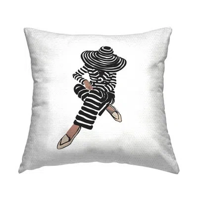 Stupell Industries Fashionable Stripes Pattern Woman Outdoor Printed Pillow By Amelia Noyes