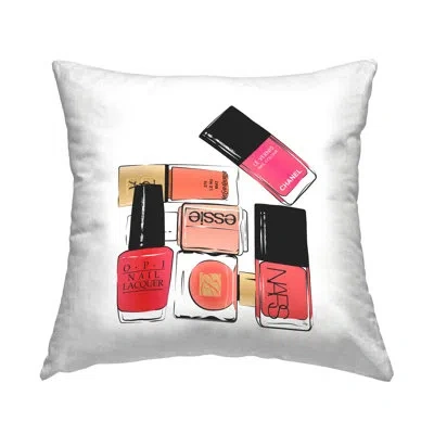 Stupell Industries Fashionista Pink Nail Polish Glam Brands Stacked Printed Throw Pillow By Martina Pavlova In Beige