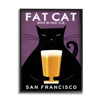 Stupell Industries Fat Cat Brewing Vintage Typography Giclee Texturized Wall Art By Ryan Fowler In Midnight Black Framed Giclee