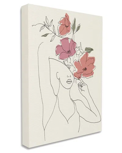 Stupell Industries Female Linework Portrait Blooming Floral Sketch Stretched Canvas Wall Art By Melissa Wang In Beige