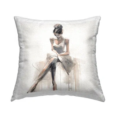 Stupell Industries Female Sitting Portrait Outdoor Printed Pillow By Irena Orlov In Gray