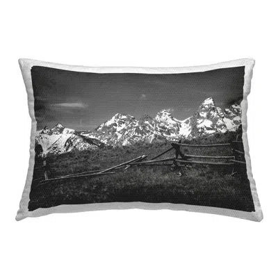 Stupell Industries Fence & Mountain Peaks Outdoor Printed Pillow By Daniel Sproul In Black;white