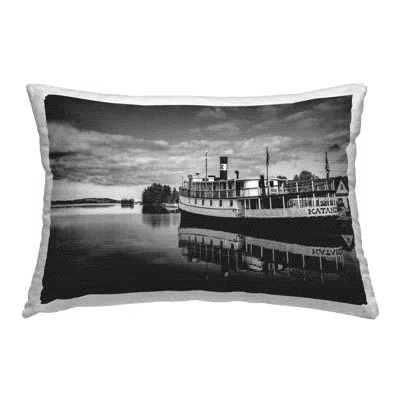Stupell Industries Ferry At Boat Pier Outdoor Printed Pillow By Daniel Sproul In Black;white