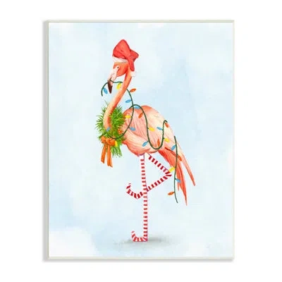 Stupell Industries Festive Flamingo Christmas Lights Wreath Striped Stockings Black Framed Giclee Texturized Art By Ziw In Unframed
