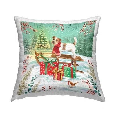 Stupell Industries Festive Puppy Gift Sleigh Outdoor Printed Pillow By Jane Sunner In White;green;red