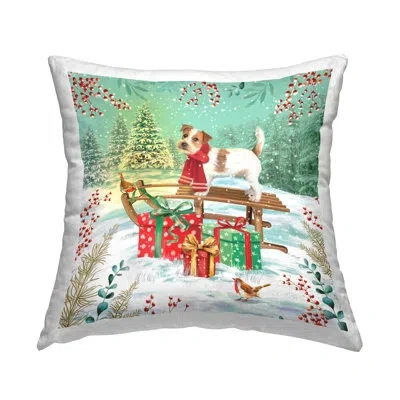 Stupell Industries Festive Puppy Gift Sleigh Printed Throw Pillow Design By Jane Sunner