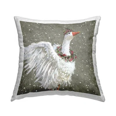 Stupell Industries Festive Swan Snowy Holly Wreath Outdoor Printed Pillow By Pip Wilson In White;green;red