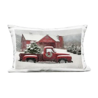 Stupell Industries Festive Tree Farm Pickup Outdoor Printed Pillow Design By Lori Deiter In White