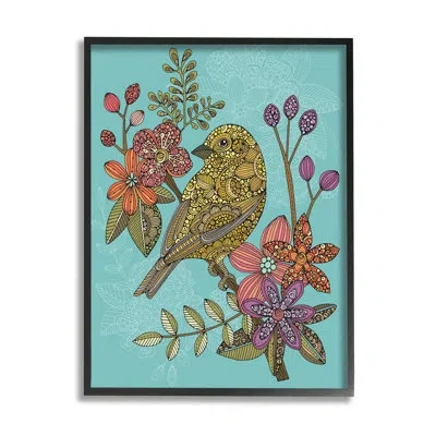 Stupell Industries Finch Perched Flower Branch Intricate Pattern Designs By Valentina Harper - Floater Frame Graphic Ar In Midnight Black Framed Giclee
