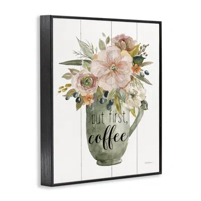 Stupell Industries First Coffee Floral Mug Framed Giclee Art, Design By Carol Robinson In Midnight Black Framed Giclee