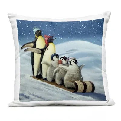 Stupell Industries First Snow & Skis Outdoor Printed Pillow Design By Lucia Heffernan In Blue,white Penguins