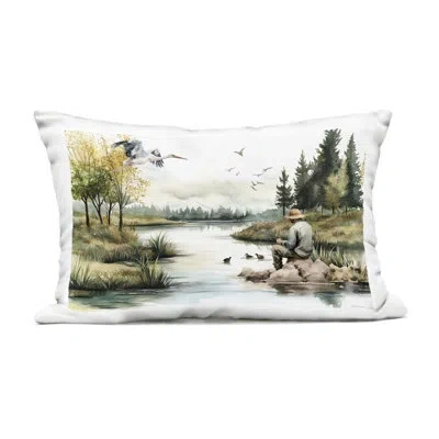 Stupell Industries Fishing By River Landscape Design By Nicole Decamp Outdoor Printed Pillow In Green