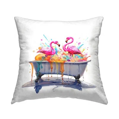 Stupell Industries Flamingo Bubble Bath Decorative Printed Throw Pillow Design By Mary Cunningham In White