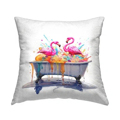 Stupell Industries Flamingo Bubble Bath Printed Outdoor Throw Pillow Design By Mary Cunningham In White