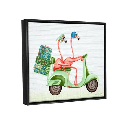 Stupell Industries Flamingo Couple Riding Motor Scooter Packed Luggage By Amelie Legault - Floater Frame Graphic Art On In Jet Black Floater Frame