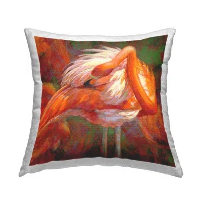 Stupell Industries Flamingo Preening Feathers Wildlife Outdoor Printed Pillow By Rita Kirkman In Black;green;orange