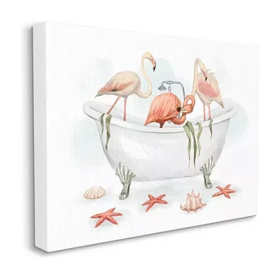 Stupell Industries Flamingo Trio In Nautical Tub Canvas Art In Gray