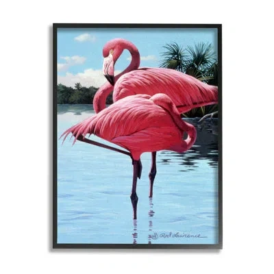 Stupell Industries Flamingos Balancing On Shore By Rod Lawrence No Frame Print On Wood In Blue