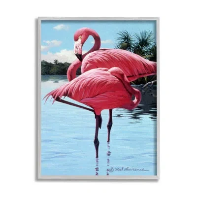 Stupell Industries Flamingos Balancing On Shore By Rod Lawrence Single Picture Frame Print On Canvas In Farmhouse Gray Framed Giclee