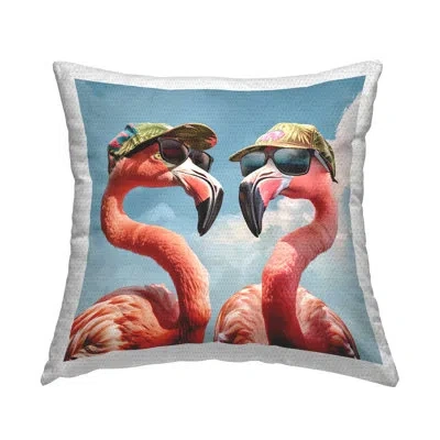 Stupell Industries Flamingos With Tropical Hats Outdoor Printed Pillow By Jim Baldwin In Blue