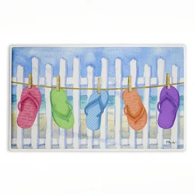 Stupell Industries Flip Flop Summer Clothesline Printed Plush Bath Mat And Bath Rug, Design By Paul Brent, 18"x30" In Pink,green,blue,orange