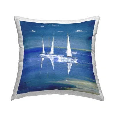 Stupell Industries Floating Sailboats Blue Ocean View Outdoor Printed Pillow By Paul Brent In Blue;white