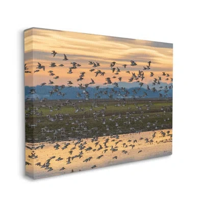 Stupell Industries Flock Of Birds Flying Lake Reflection Orange Sunset Canvas Wall Art By Nancy Crowell In Wrapped Canvas