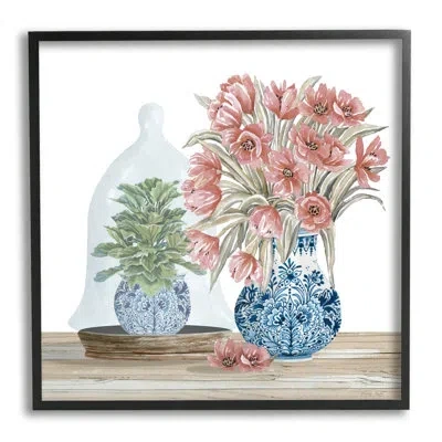 Stupell Industries Floral Arrangement Ornate Vase By Cindy Jacobs - Floater Frame Graphic Art On Wood In Midnight Black Framed Giclee