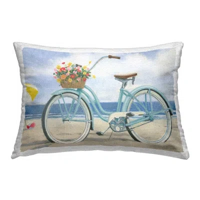 Stupell Industries Floral Bike On Shore Outdoor Printed Pillow By James Wiens In Blue;brown;white
