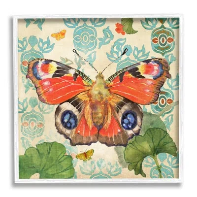 Stupell Industries Floral Boho Butterfly - Single Picture Frame Print On Canvas In Coastal White Framed Giclee