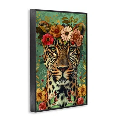 Stupell Industries Floral Crowned Cheetah Framed Giclee Art, Design By Lsr Design Studio In Midnight Black Framed Giclee